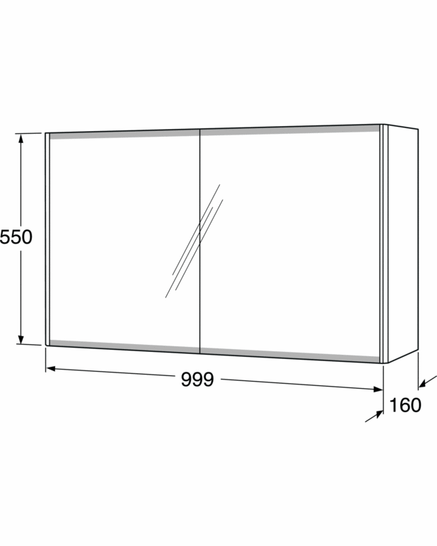Peilikaappi Graphic - 100 cm - Kaksipuoliset peiliovet
Peilioven mattapintainen alareuna vähentää näkyviä rasvatahroja peilissä
Pehmeästi sulkeutuvat ovet