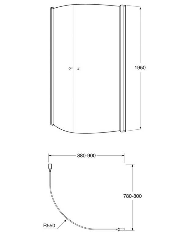 SQ dusjvegg med forkrommede profiler - Herdet sikkerhetsglass av høyeste kvalitet
Clear-glass sikrer rask og miljøvennlig rengjøring
Kan åpnes 180 grader, frigjør gulvplass på små bad