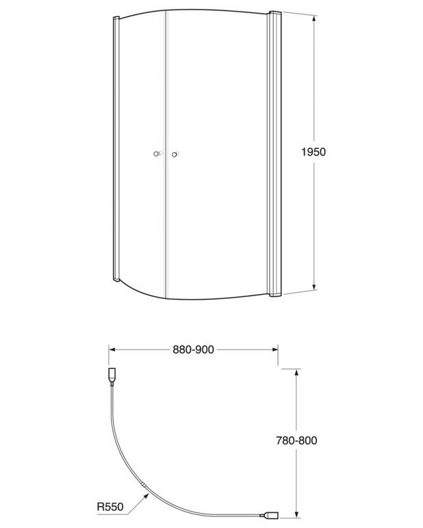 Duschvägg SQ Rund - kromade profiler - Härdat säkerhetsglas av högsta kvalitet
Clear Glass för snabb och miljövänlig rengöring
Öppningsbar 180°