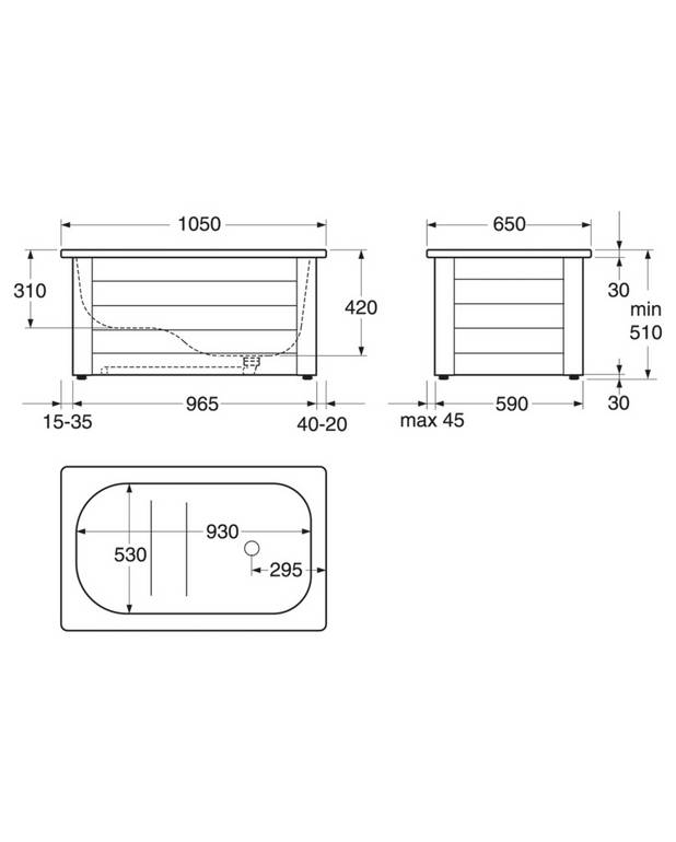 Sit bath - 1050x650 - Sit bath with elevated sitting surface
Premium quality titanium alloy steel
Adjustable feet - the tub is stable even on uneven floors