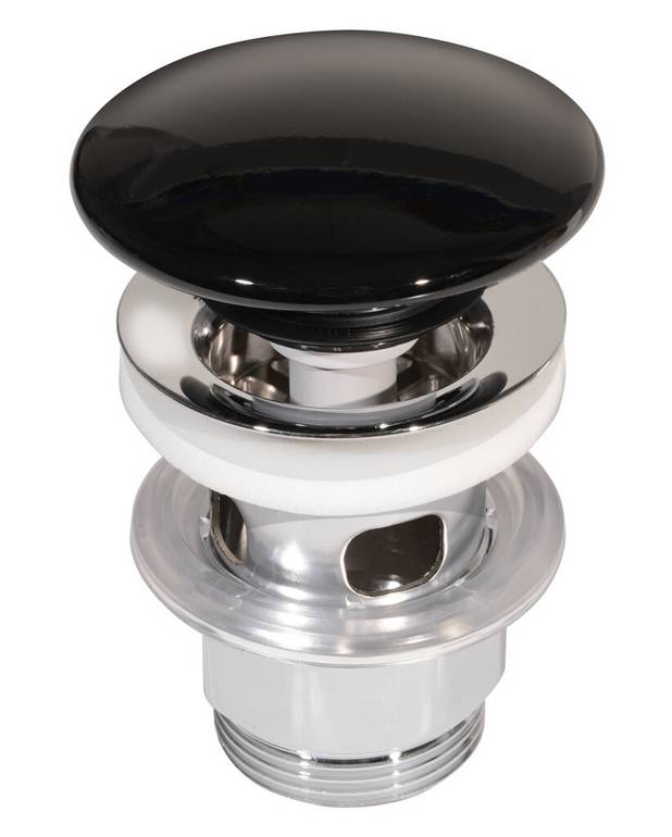 Push-down ventil - Med propp i porslin
Mått på tvättställ: min 30 mm, max 45 mm