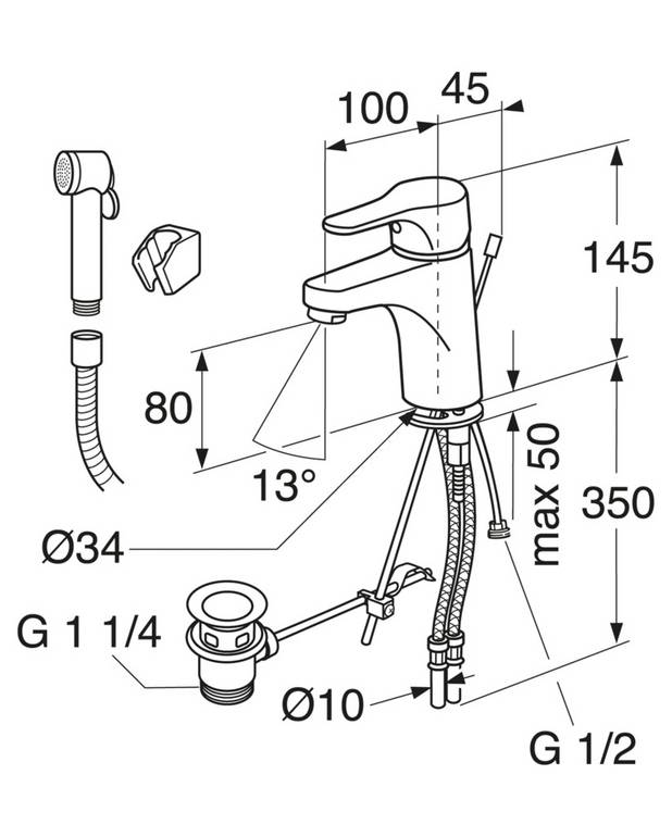 Bathroom sink faucet Nautic - Energy class A, saves water and energy 
Eco-start, 17°C when lever straight forward
Adjustable comfort flow and comfort temperature