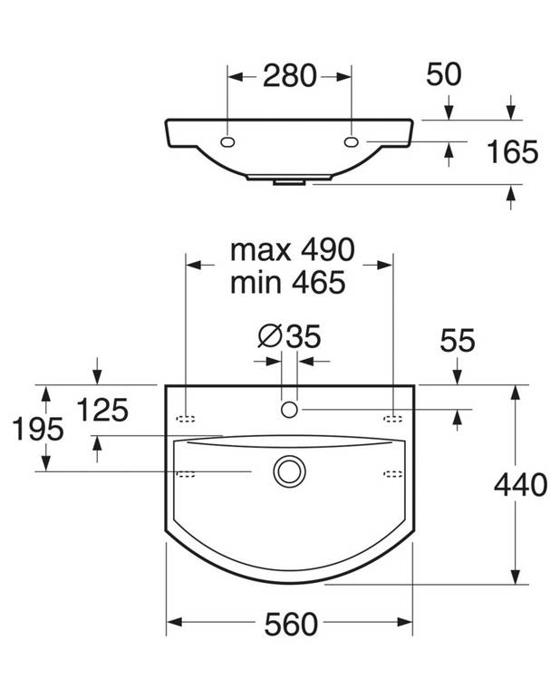 Valamu Logic 5193 - polt-/kandurkinnituseks 56 cm - Laiad kasutuspinnad ja ruumikas kauss
Ceramicplus: kiire ja keskkonnasõbralik puhastus
Peidetud kandurid tähendavad nägusat paigaldust
