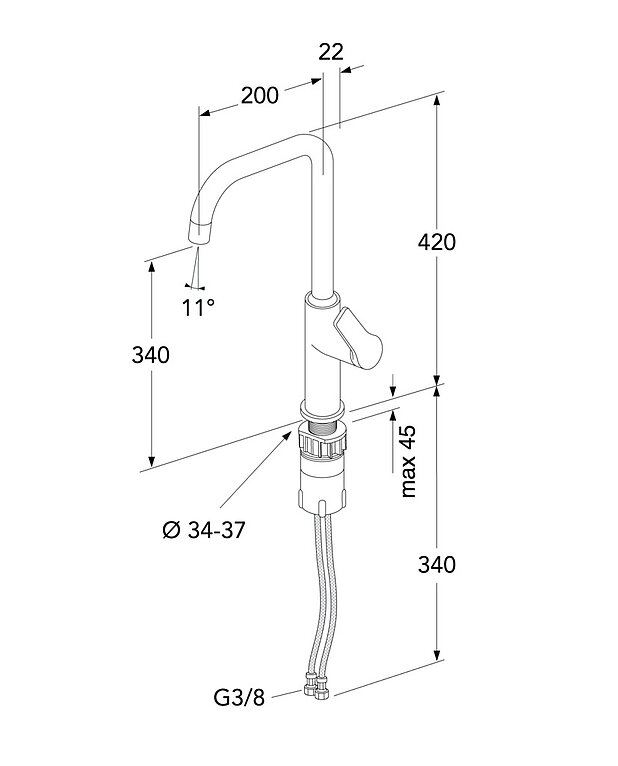 Keittiöhana Epic - korkea juoksuputki - Mittapiirros - GB41209956-Epic-Kitchen-mixer-drawing.jpg