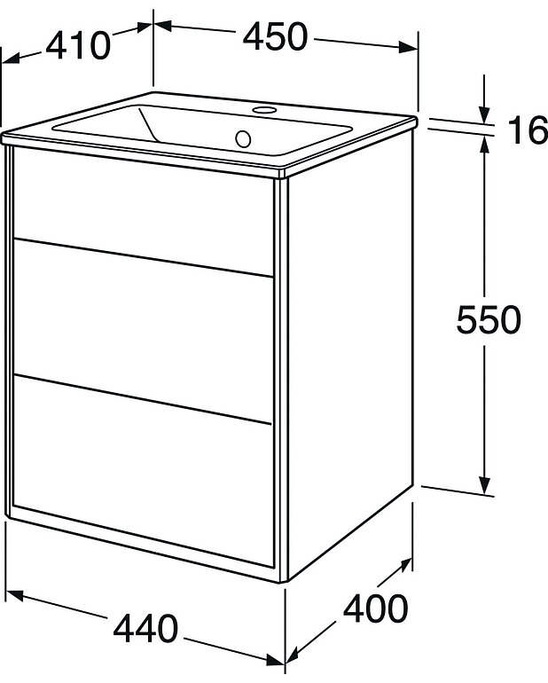 Valamukapp Graphic - 45 cm - Keraamilise tasapindvalamuga
Peidetud sektsioon väikeste asjade hoidmiseks ja koht pistikupesa paigaldamiseks.
