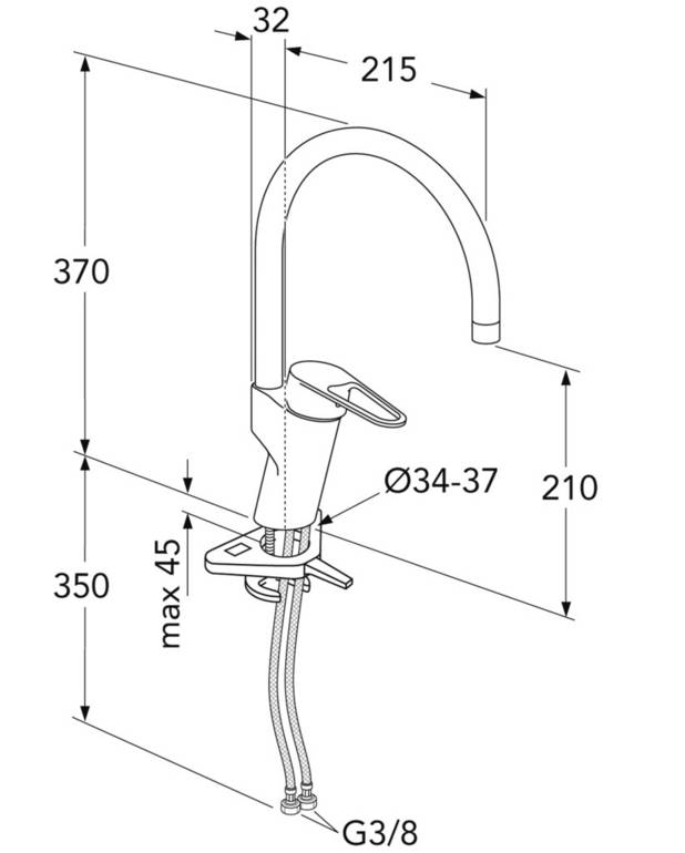 Kitchen mixer New Nautic - high Spout - Easy grip lever with clear colour marking for hot and cold
Soft move, technology for smooth and precise handling
Pivoting spout 110° (0° and 60° block included)