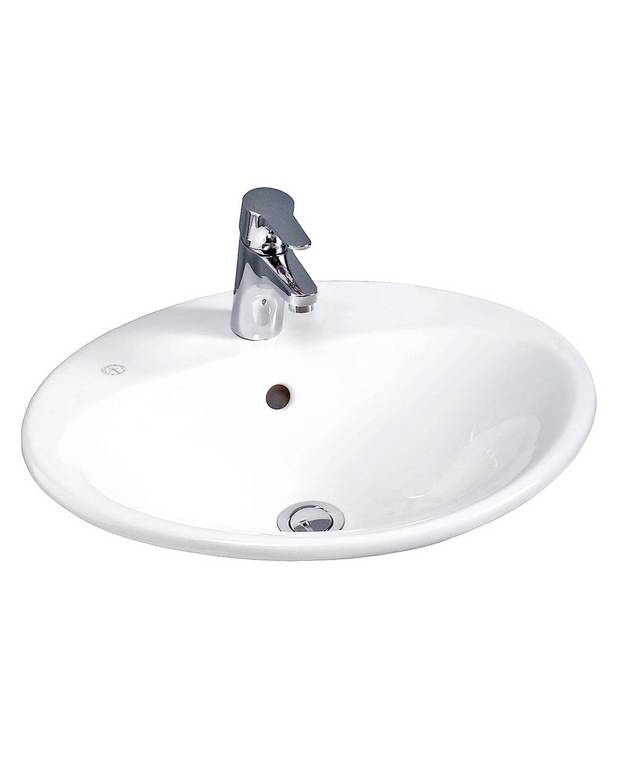 5555 Nautic håndvask til indbygning - Rengøringsvenligt og minimalistisk design
Til indbygning på bordplade eller møbel
Ceramicplus: hurtig og miljøvenlig rengøring