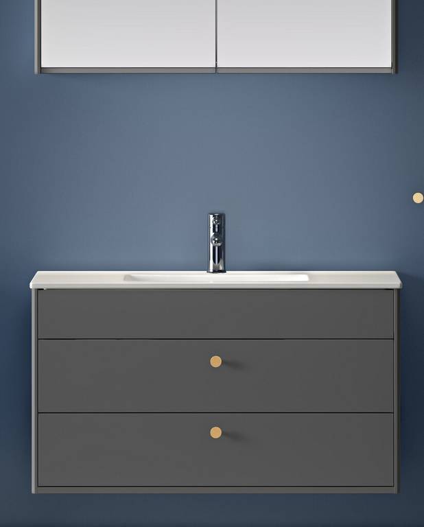 Bathroom sink for vanity unit Graphic - 100 cm - Shallow depth for more space in the bathroom
For mounting on Graphic furniture
Made from hygienic, durable and densely sintered sanitary ware