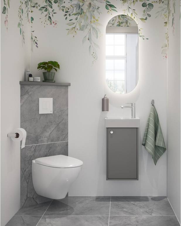 Wall hung WC Nautic 1530 - Hygienic Flush - Concealed fixation and easy-to-clean surfaces
Flexibel bolt distance: c-c 180/230 mm
Open rim with complete bowl flush