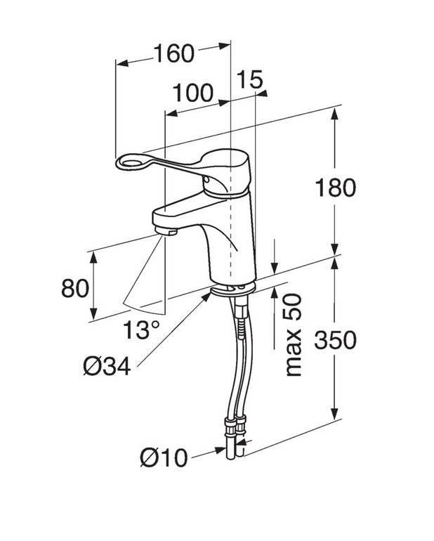 Bathroom sink faucet Care - Contains less than 0.1% lead
Covered and smooth type-approved flexible water connection for easier installation
Laminar aerator (no air intake)