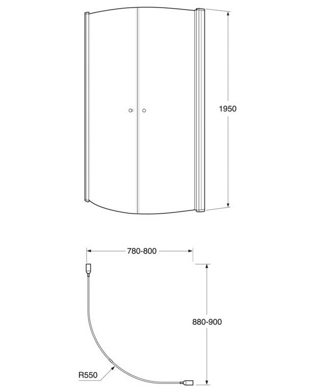Suihkunurkka SQ - kromatut profiilit - Erittäin laadukasta karkaistua turvalasia
Clear glass mahdollistaa nopean ja ekologisen puhdistuksen
Avautumiskulma 180° vapauttaa lattiatilaa pienissä kylpyhuoneissa