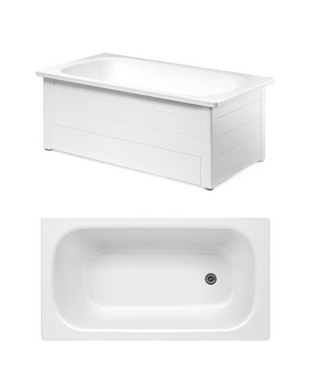 Bathtub with front panel, Standard – 1300 x 700 - Made of titanium steel and enamel, an extremely durable combination
Adjustable feet for a stable tub – on uneven floors, too
Complete with front panel frame, fitted bottom valve and drain pipe