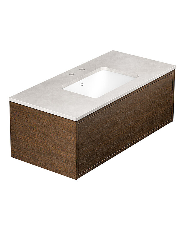 Ducentic Vanity 100cm, Brown oak - Created for the 200 year anniversary of Gustavsberg, celebrating the heritage of caftsmanship and design
Spacious drawer interior without the need for a cut-out for the water trap, creating more space for storage
Soft-closing drawer with full extension provide a complete overview of all things