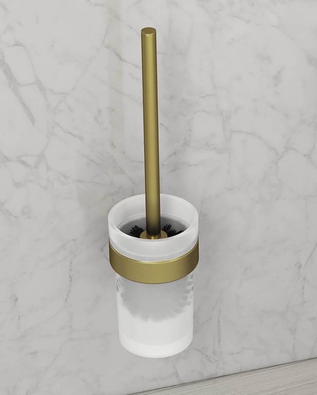 Toalettbørste inkl. -holder, kvadratisk - Eksklusive design med rette linjer og avrundede hjørner
Kan skrus fast eller limes
Laget i messing