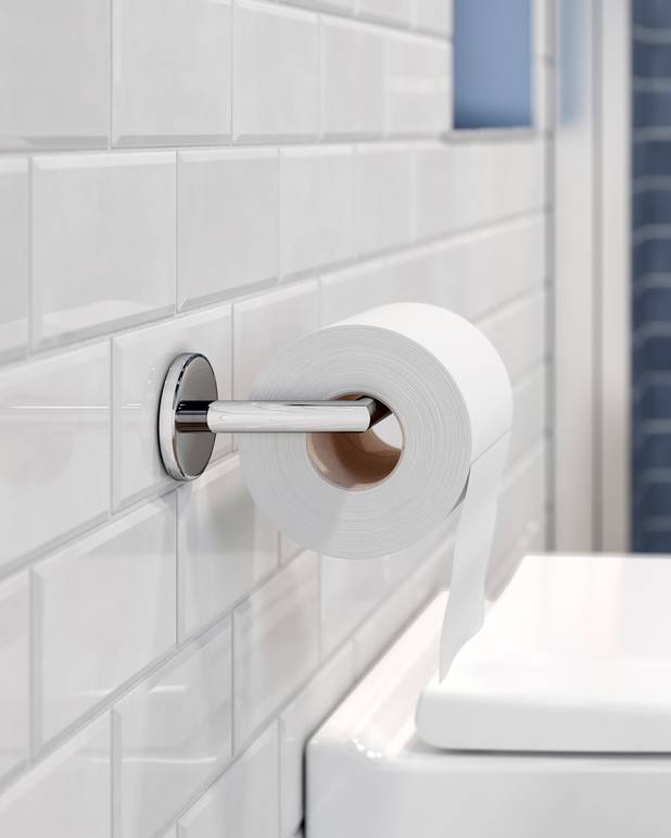 Toiletpapirholder Round - Et klassisk design med runde linjer
Kan skrues eller limes fast
Lavet af metal
