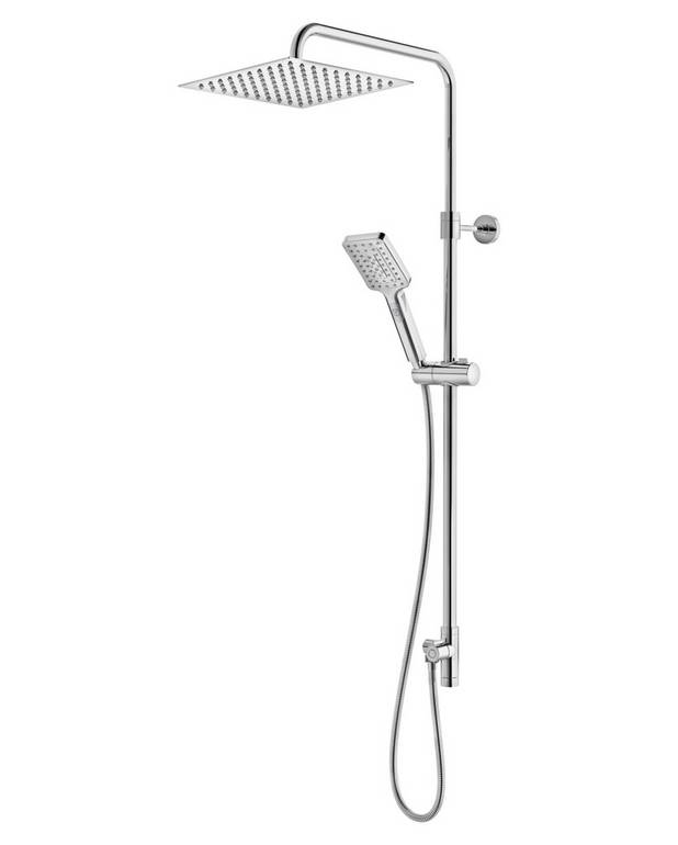 Shower column Square - Super slim head shower with generous water flow
3-functional hand shower with a pushbutton
Telescopically adjustable height of the shower bar