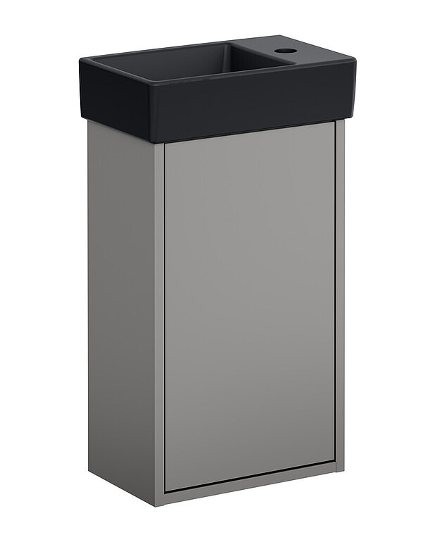 Undercabinet Artic Small - Wash basin made from hygienic, durable and densely sintered ceramic sanitary ware
Opening in cabinet for drain pipe towards the floor
Water drain and bottom valve not included. See accessories