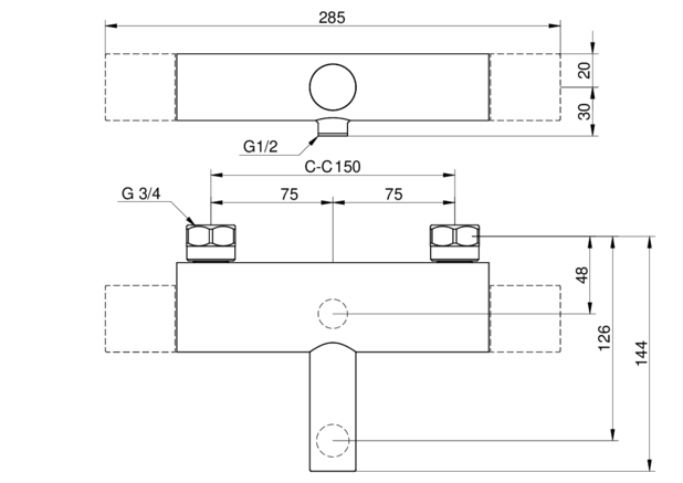 Vannas jaucējkrāns New Nautic – ar termostatu - Funkcija Safe Touch samazina karstumu jaucējkrāna priekšpusē
Uztur vienmērīgu ūdens temperatūru spiediena un temperatūru izmaiņu laikā
Jāpapildina ar sienas dušas sistēmu