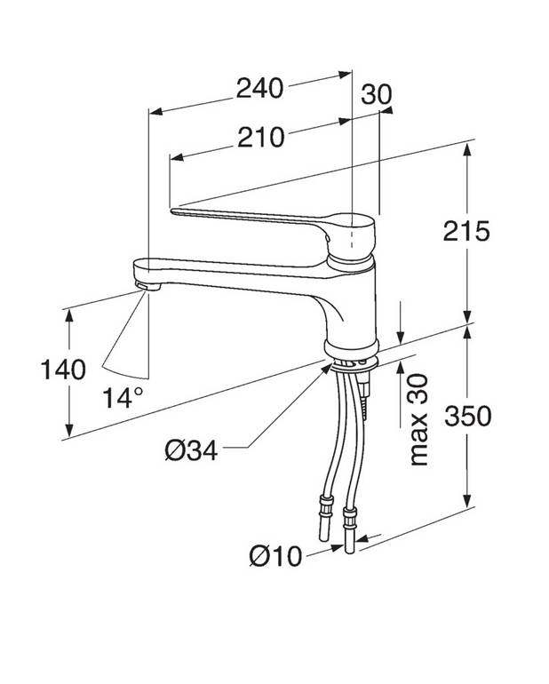 Kitchen mixer Care - low cast spout - Contains less than 0.1% lead
Covered and smooth type-approved flexible water connection for easier installation
Laminar aerator (no air intake)