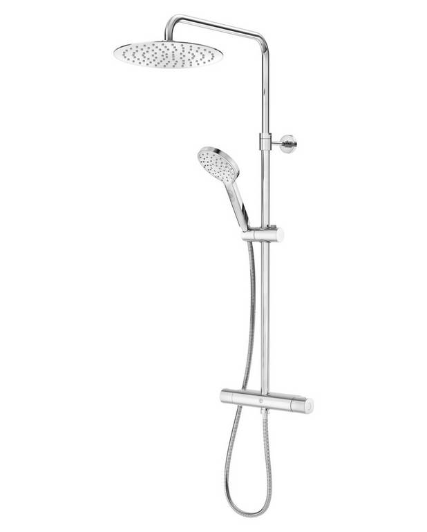 Peadušiga dušikomplekt Atlantic Round - Safe Touch reduces the heat on the front of the mixer
Maintains even water temperature during pressure and temperature changes
Roof shower Round included