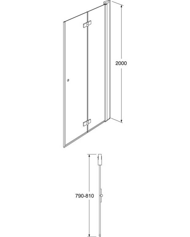 Square shower door Foldable - Foldable door, takes up less space
Can be used even in tight spaces where the folding function solves the problem
Not turnable, please select Left- or Right hand version