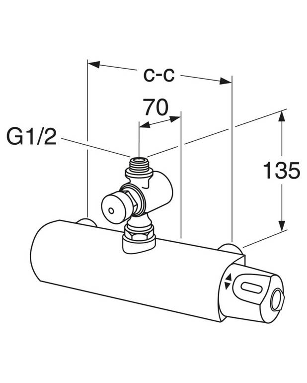 Dušas maisītājs Nautic - termostats - Uz laiku iestatīts pārplūdes vārsts (Presto), ar regulējamu ūdens plūsmu 
Safe Touch funkcija samazina temperatūru maisītāja priekšpusē
Neskatoties uz spiediena un temperatūras maiņām, uztur vienmērīgu temperatūru