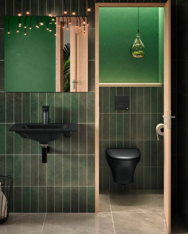 Vägghängd toalett Estetic 8330 - Hygienic Flush - En matt svart nyans som passar med våra mattsvarta badrumdsprodukter
Hygienic Flush: öppen spolkant för enklare rengöring
Suprafix: dolt väggfäste för snyggare montage