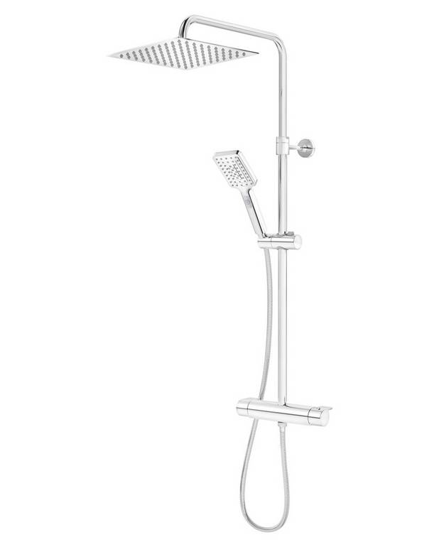 Shower column Estetic Square - Super slim head shower with generous water flow
3-functional hand shower with a pushbutton
Functional mixer in classic Scandinavian design