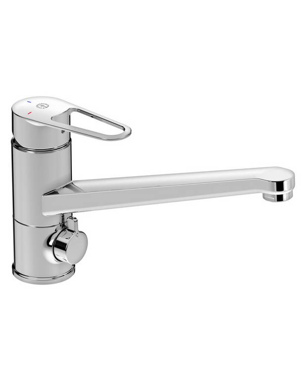 Kitchen mixer New Nautic - low spout - Contains less than 0.1% lead 
Energy class A
Cold-start, only cold water when the lever is in straight forward position