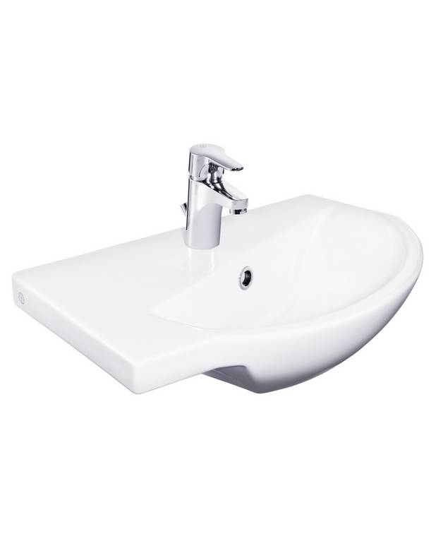 Valamu Logic 5198 - poltkinnituseks, nurka 57 cm - Laiad kasutuspinnad ja ruumikas kauss
Nurgavalamu, mis säästab ruumi
Ceramicplus: kiire ja keskkonnasõbralik puhastus