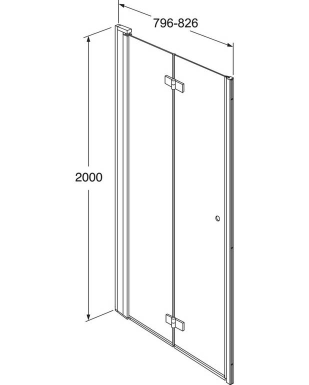 Square Vikbar Duschdörr för nischmontage - Vikbar dörr som tar mindre plats
Kromade profiler, med dörrgreppet integrerat i glaset
Förmonterade dörrprofiler ger enkelt och snabbt montage