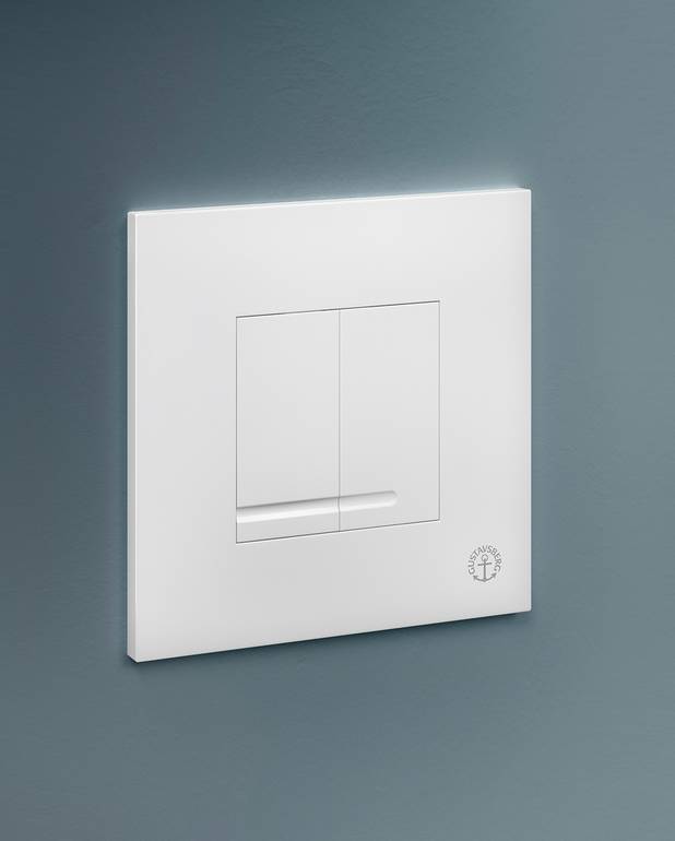Toalettknapp for fikstur XS – veggknapp, firkantet - Produsert i hvit plast
For frontmontering på Triomont XS
Finnes i ulike farger og materialer