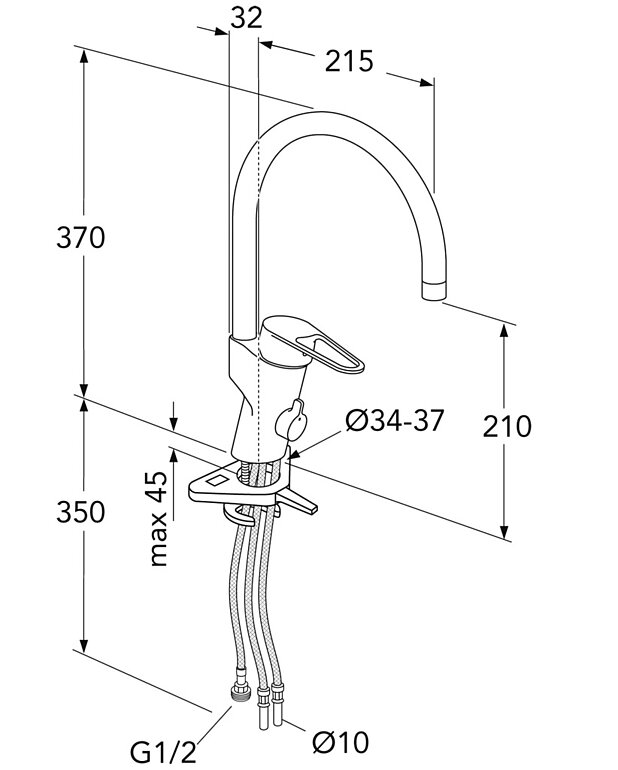 Köögisegisti New Nautic – kõrge jooksutoru - Joonis - Gustavsberg_Kitchen_mixer_Nautic_high_spout_DW.jpg