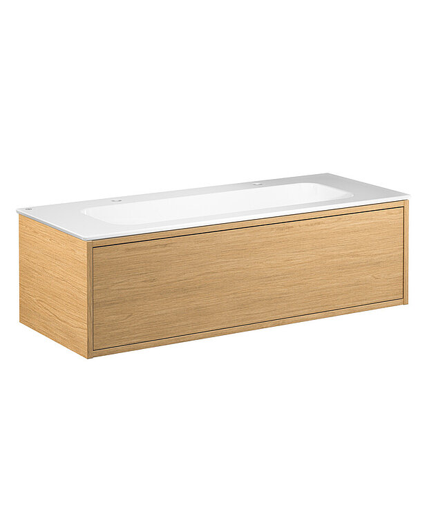 Kommod Ducentic Ljus ek - 120 cm - Skapad för Gustavsbergs 200-årsjubileum och hyllar arvet av hantverk och design
Rymligt lådutrymme utan behov av urtag för vattenlåset, vilket ger mer plats för förvaring
Mjukstängande låda med full utdrag ger en komplett överblick över innehållet