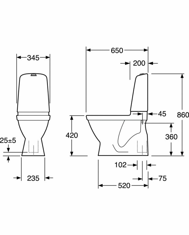 WC-pott Nautic 1500  peidetud allavool, hügieeniline loputus - Lihtne puhastada, minimalistlik disain
Istumisosa puuduv siseserv lihtsustab puhtuse hoidmist
Kondensvee vaba loputuspaak