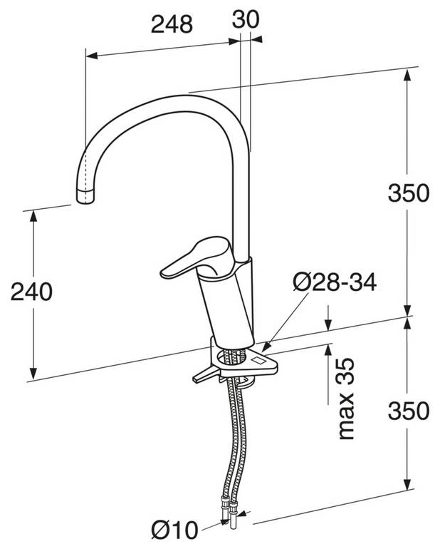 Kitchen mixer Nautic - high spout - Energy class B, saves energy and water 
Adjustable comfort flow and comfort temperature
Pivoting spout 110°