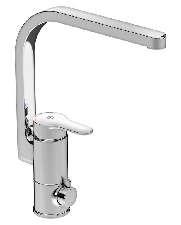  - Lever with tactile feel and clear colour marking for hot and cold
Soft move, technology for smooth and precise handling
Pivoting spout 110° (0° and 80° limiters included)