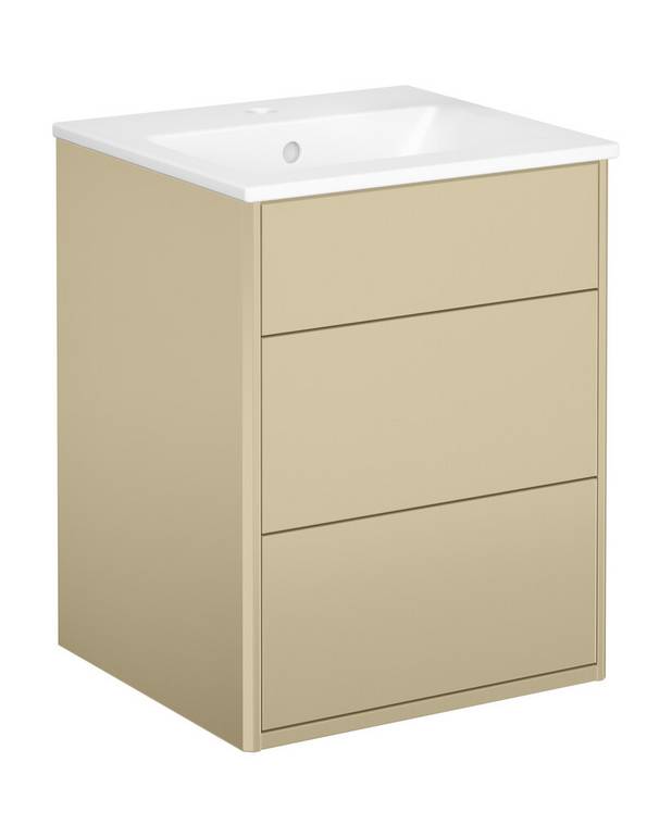 Vanity unit, Graphic – 45 cm - With full-surface porcelain washbasin
Drop-down ‘secret compartment’ for storing small items
Space to install an electrical socket