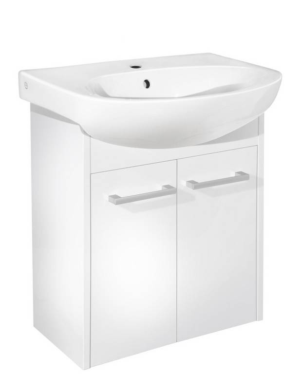 Bathroom cabinet Nautic - 57 cm - Complete furniture package with cabinet and sink
Doors with Soft Close for gentle closing
Opening in cabinet for drain pipe to floor