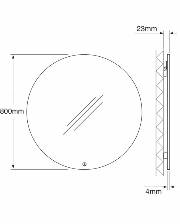 Apvalus vonios veidrodis – 80 cm - Skirta montavimui ant sienos
Lengvas tvirtinimas su galimybe reguliuoti
Galima derinti su „Graphic“ apšvietimu, žr. priedą