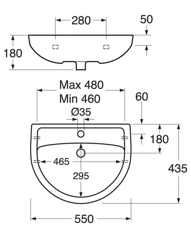 Pesuallas Nordic³ 410055 - 55cm - Funktionaalinen muotoilu ja pohjoismaiset standardimitat
Pultti- tai kannakekiinnitys