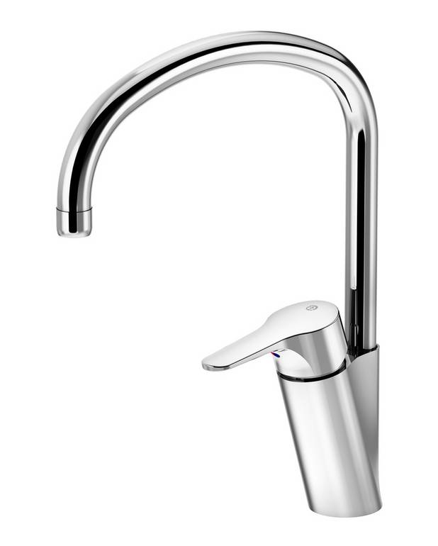 Kitchen mixer Nautic - high spout - Energy class B, saves energy and water 
Adjustable comfort flow and comfort temperature
Pivoting spout 110°