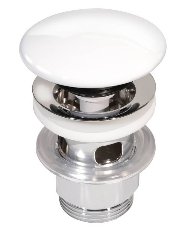 Push-down valve - White - With porcelain plug
Dimensions of bathroom sink: min. 30 mm, max. 45 mm