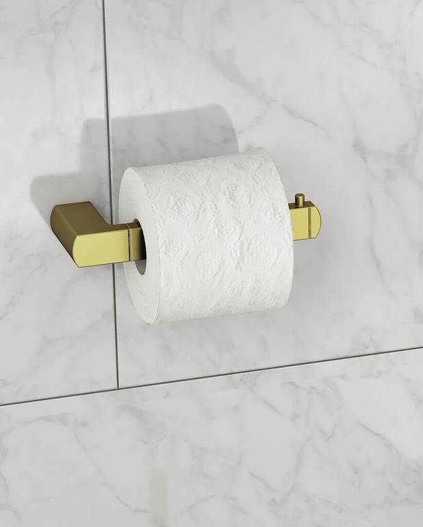 Toiletpapirholder Square - Et eksklusivt design med lige linjer og runde hjørner
Kan skrues eller limes fast
Lavet af messing