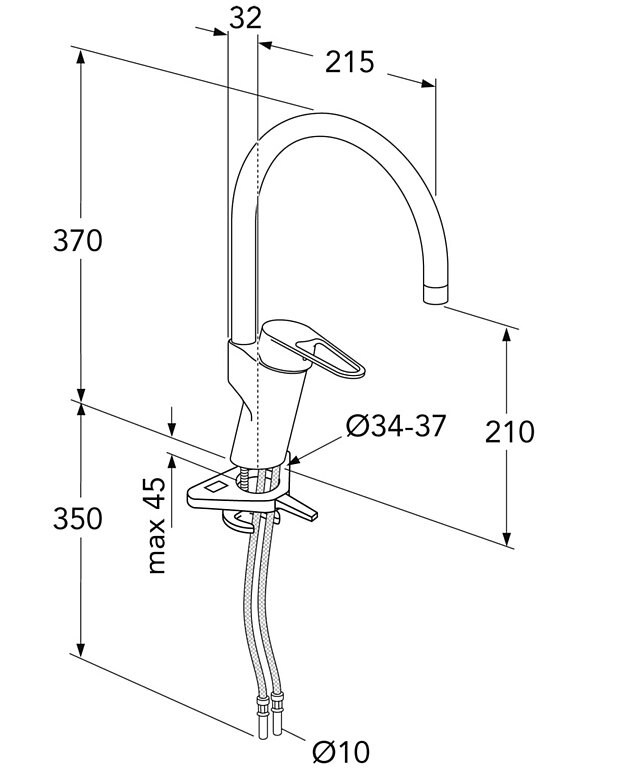 Kitchen mixer New Nautic - high Spout - Contains less than 0.1% lead 
Energy Class A
Cold-start, only cold water when the lever is in straight forward position