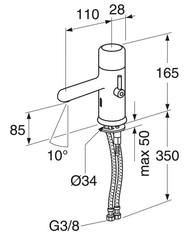 Bathroom sink faucet Logic - sensor-controlled - Batteries included, installed in the faucet
Simple installation with self-calibration
Smart function for cleaning and prevention of sabotage