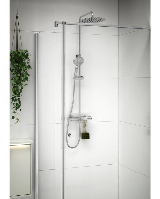 Blandebatteri dusj, Nordic - termostat - Safe Touch reduces the heat on the front of the mixer
Maintains even water temperature during pressure and temperature changes
Can be completed with bathtub spout or shower set
