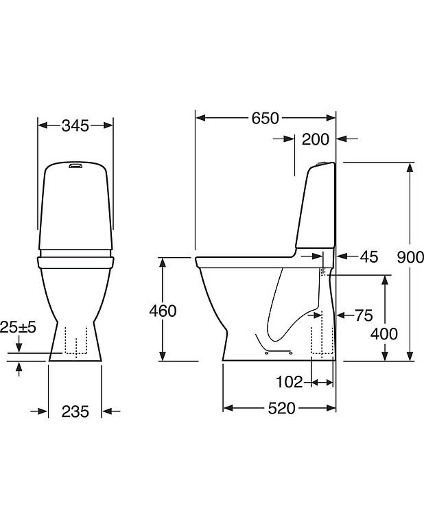 Toilet Nautic 1546 s-lås, høj model, Hygienic Flush - Med åben skyllerand for nemmere rengøring 
Høj siddehøjde for større 
komfort
Ceramicplus: hurtig og miljøvenlig rengøring
