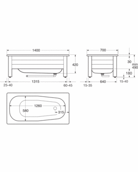 Bathtub with front panel, Standard – 1400 x 700