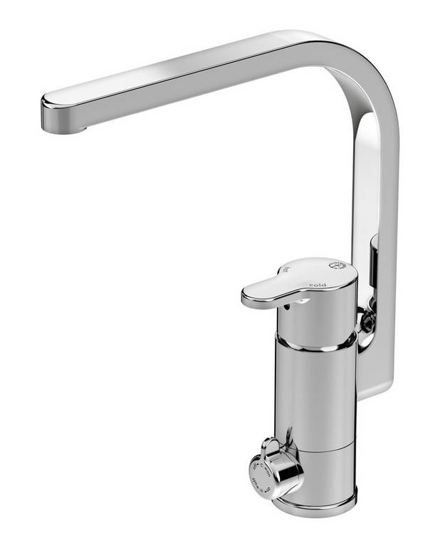 Kitchen mixer Nordic3 - Adjustable comfort flow (water-saver)
Pivoting spout 110° 
Adjustable max temperature for increased scald protection